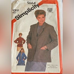 VTG Simplicity 5664 Women's 10 Fuss Free Fit Unlined Jacket Pattern Sew Uncut